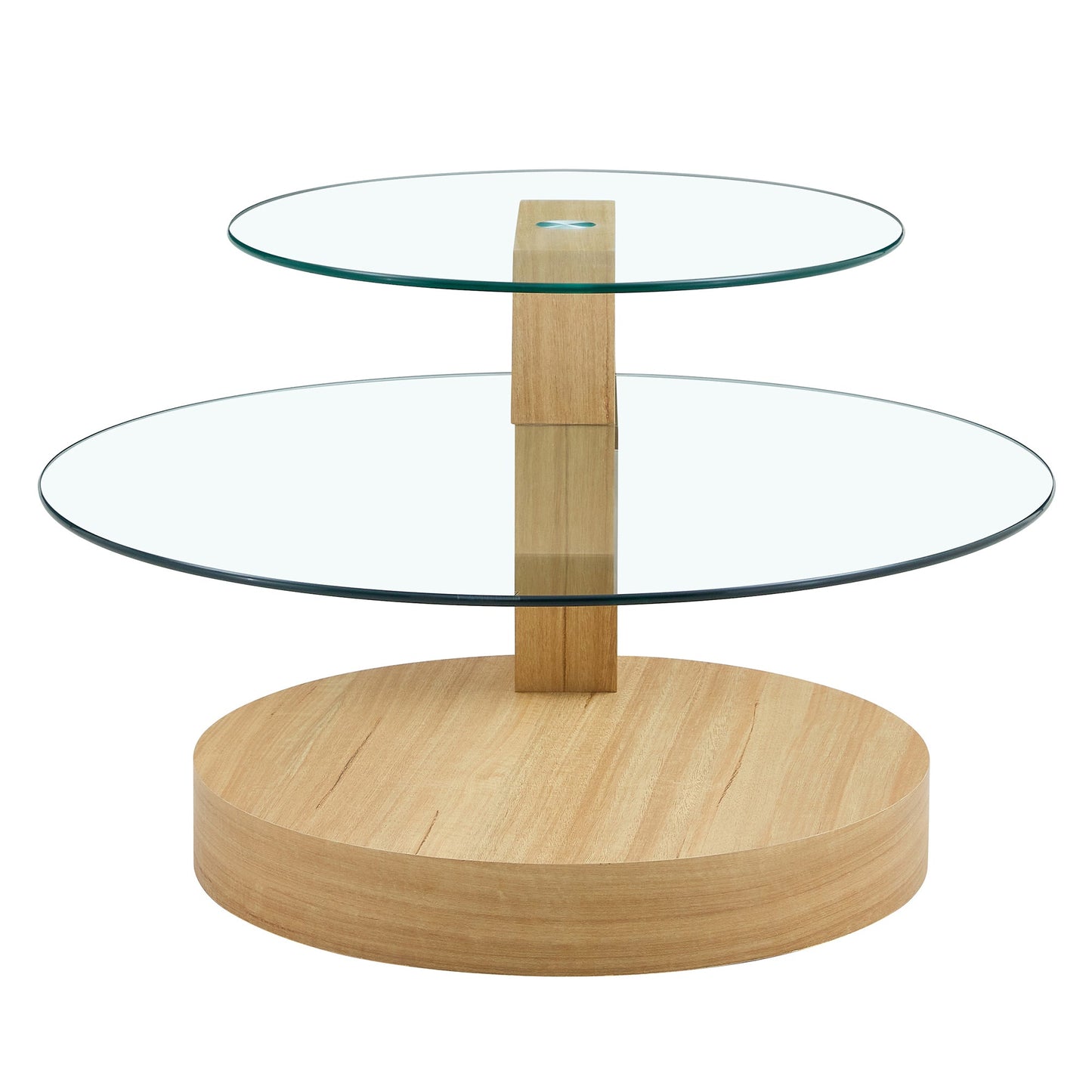 Modern Light Wood Grain Double Layer Coffee Table - Versatile Design, Multiple Colors, MDF and Reinforced Glass, Oval Co