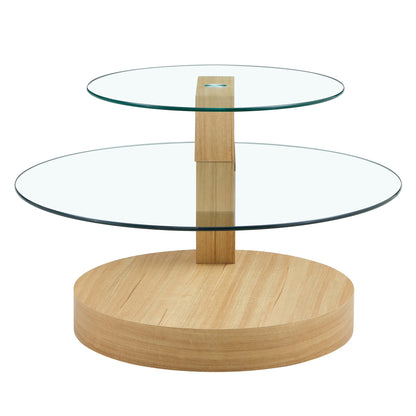Modern Light Wood Grain Double Layer Coffee Table - Versatile Design, Multiple Colors, MDF and Reinforced Glass, Oval Co