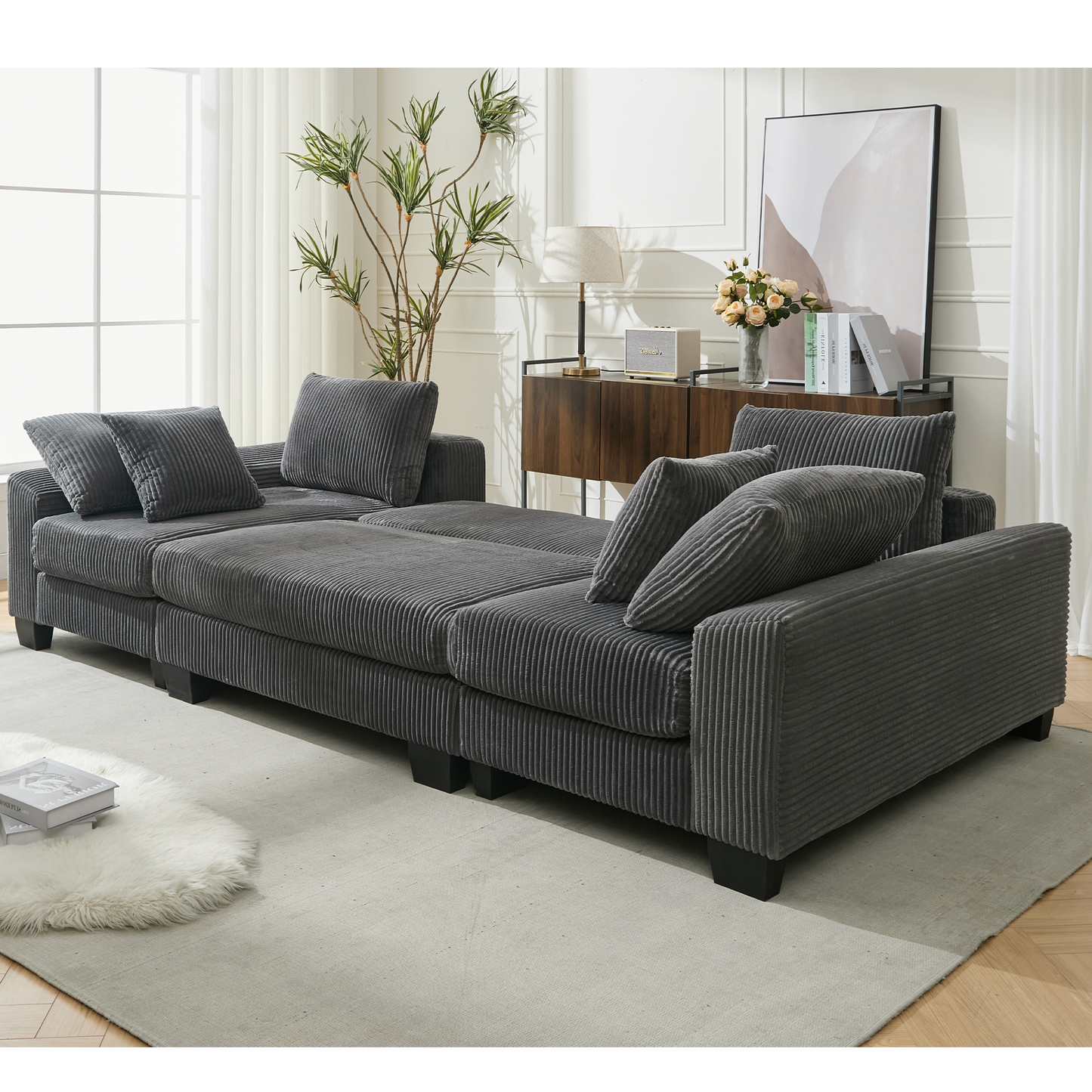 114' Sleeper Sofa,U Shaped Sofa , Pull Out Bed,Convertible Oversize 2 in 1 Sleeper Sofa, Living Room,Upholstery Sofa Bed