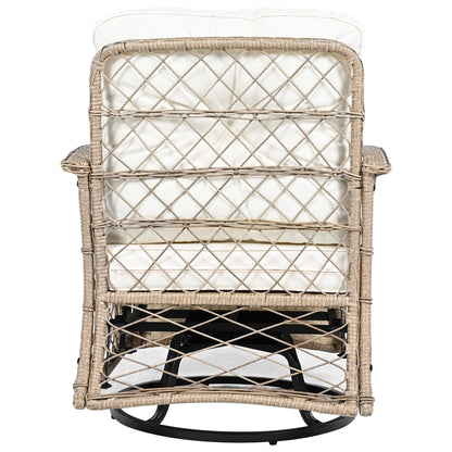 3-Piece Outdoor Chair&Table Set Chat Set 2-Person Rattan Seating Group With Two Swivel Chairs and a Square Table for Gar