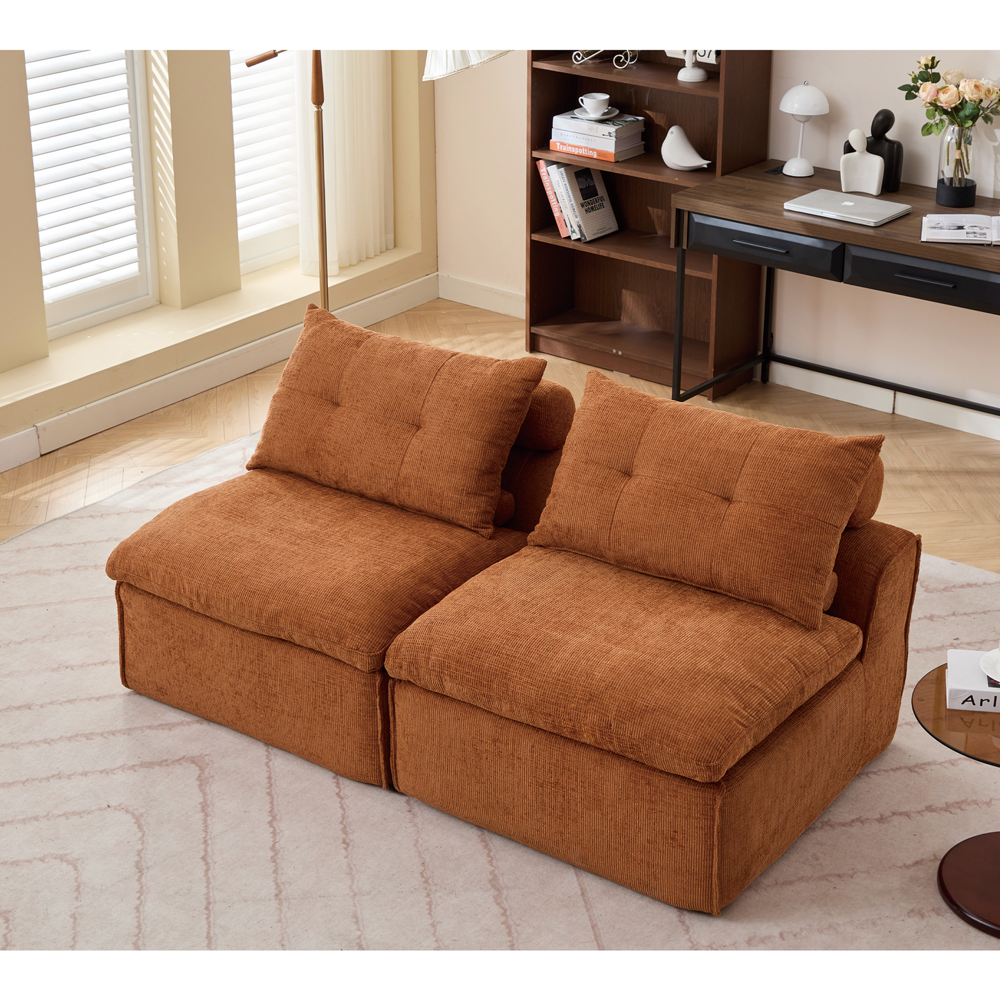 Modular Sofa,No Armrests,At Will DIY,Soft Chenille Fabric,Neck Pillow-Back Lounge Sofa Chair,Reading Nook, or Apartment