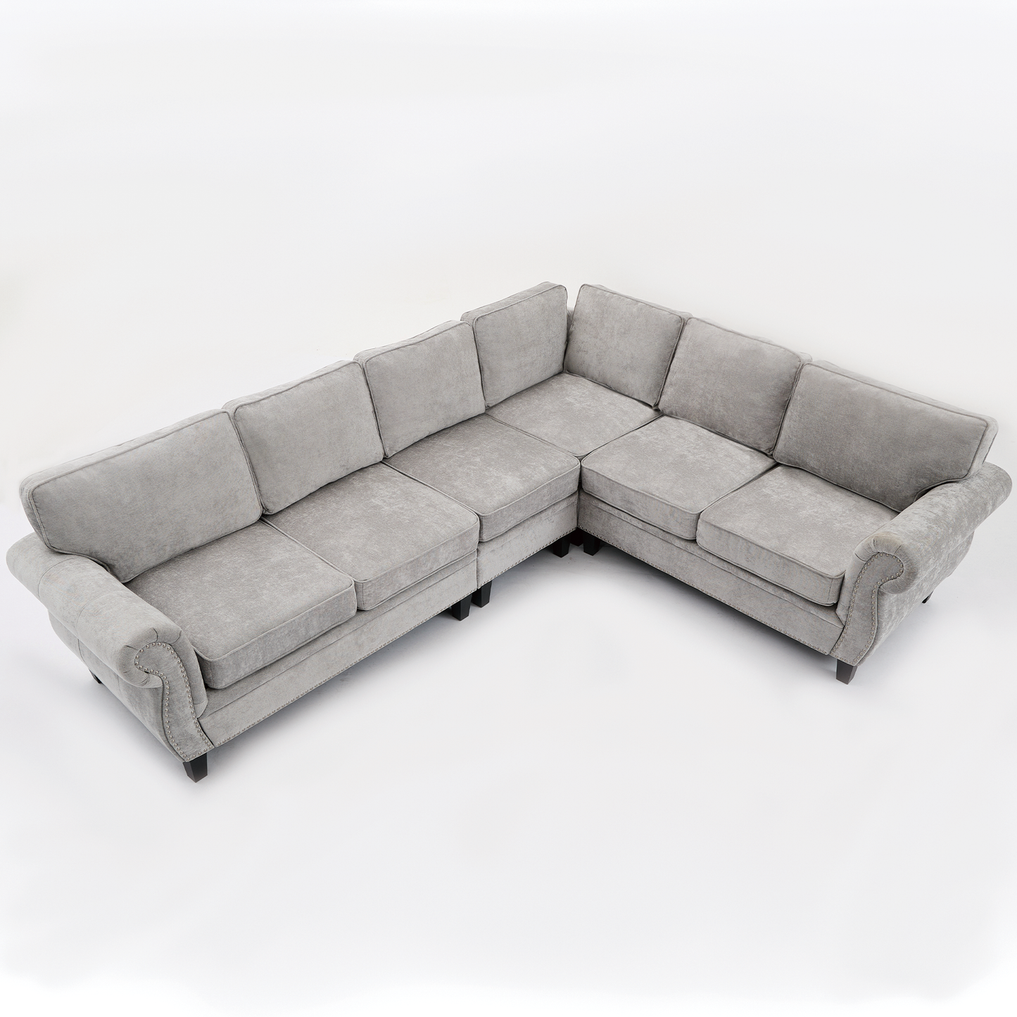 109.5' Modular Sectional Sofa , Rivets Decorated & Rolled Armrest,L Shaped Couch for Living Room, Corner Couch, Chenille