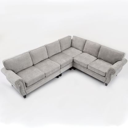 109.5' Modular Sectional Sofa , Rivets Decorated & Rolled Armrest,L Shaped Couch for Living Room, Corner Couch, Chenille