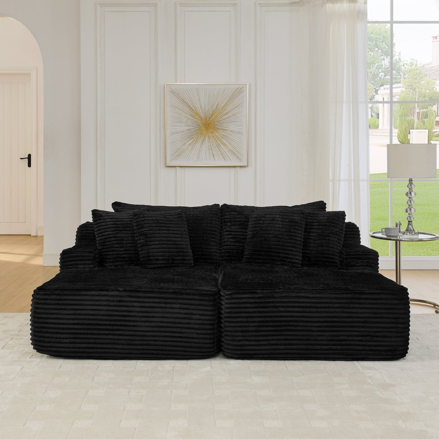 Two-Seater Lazy Sofa Lounge Chair,Compressed Sofa No Assembly Required, Made of Velvet Fabric, Fluffy Modern  Lounge Cha