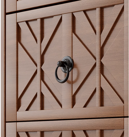 End Table With 3 Drawers, Corner Table With 2 Open Shelves, Tall Side Table for Bedroom and Corner, Walnut,Expect Arriva