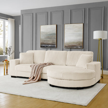 Corduroy Tufted Upholstered Sleeper Sectional Sofa, L-Shaped Modular Convertible Sofa ,The Arc-Shaped Footstool Can Be P