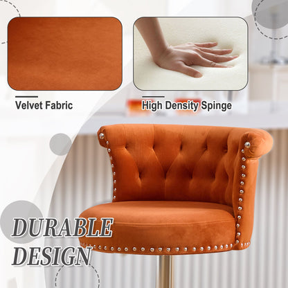 Velvet Bar Stool Set of 2, Adjustable Swivel Bar Stools With Silver Plated Metal Leg, Chrome Nailhead, Counter Height Ch