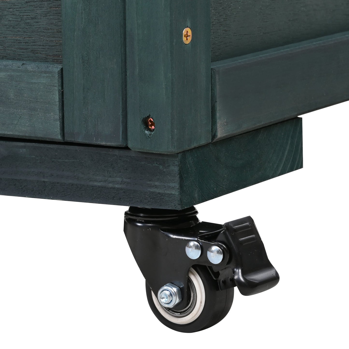 Garden Wood Portable Cold Frame With Movable Wheels Mini Greenhouse With Openable Roof and Storage Box, Forest Green