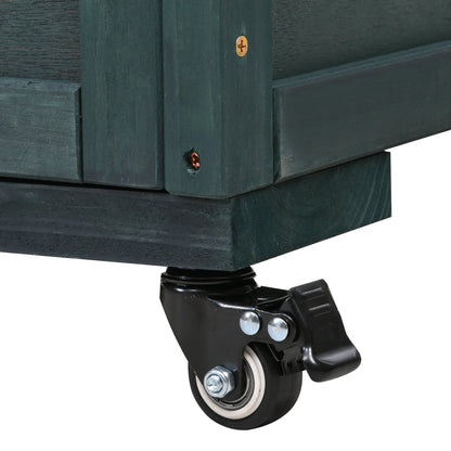 Garden Wood Portable Cold Frame With Movable Wheels Mini Greenhouse With Openable Roof and Storage Box, Forest Green