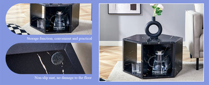 Hexagonal MDF Coffee Table, Characteristic Pattern Stickers, Multi-Hole Design to Give More Storage Space, Simple and Co