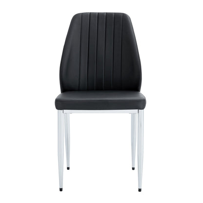 Set of 8 Black PU Comfort Dining Chairs With Extended Backrest and Silver Metal Legs