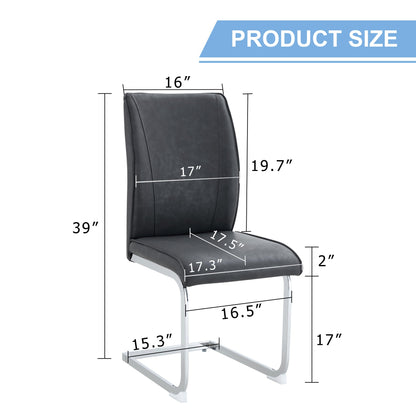 Luxury Simple Arch Chair - Set of 2 Dark Gray PU Material High Resilience Dining Chair With Arched Metal Silver Leg.Craz