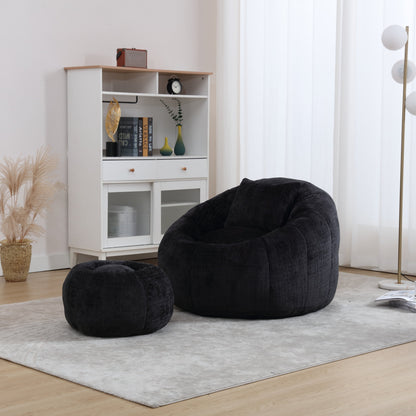 Modern Extra Large Round Bean Bag Chair With Footrest for Living Room, Chenille Fabric Lazy Sofa With Pillow for Adults,