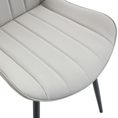 Ergonomic PU Leather Dining Chair Set With Extended Seat Cushion, Metal Legs, Black/Gray