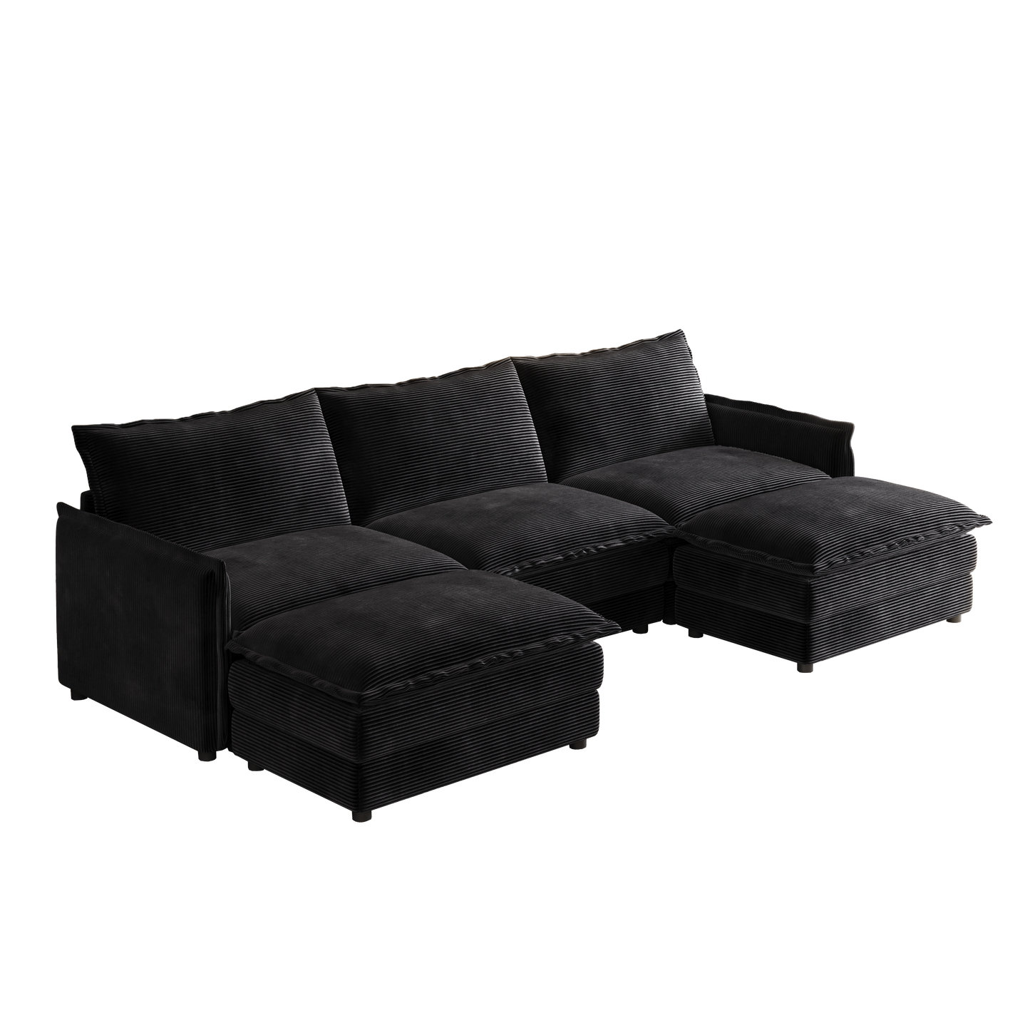 Corduroy Fabric 3-Seater Comfy Cloud Couch With 2 Movable Footrest for Living Room,Oversized Deep Seat U Shaped Couch Se