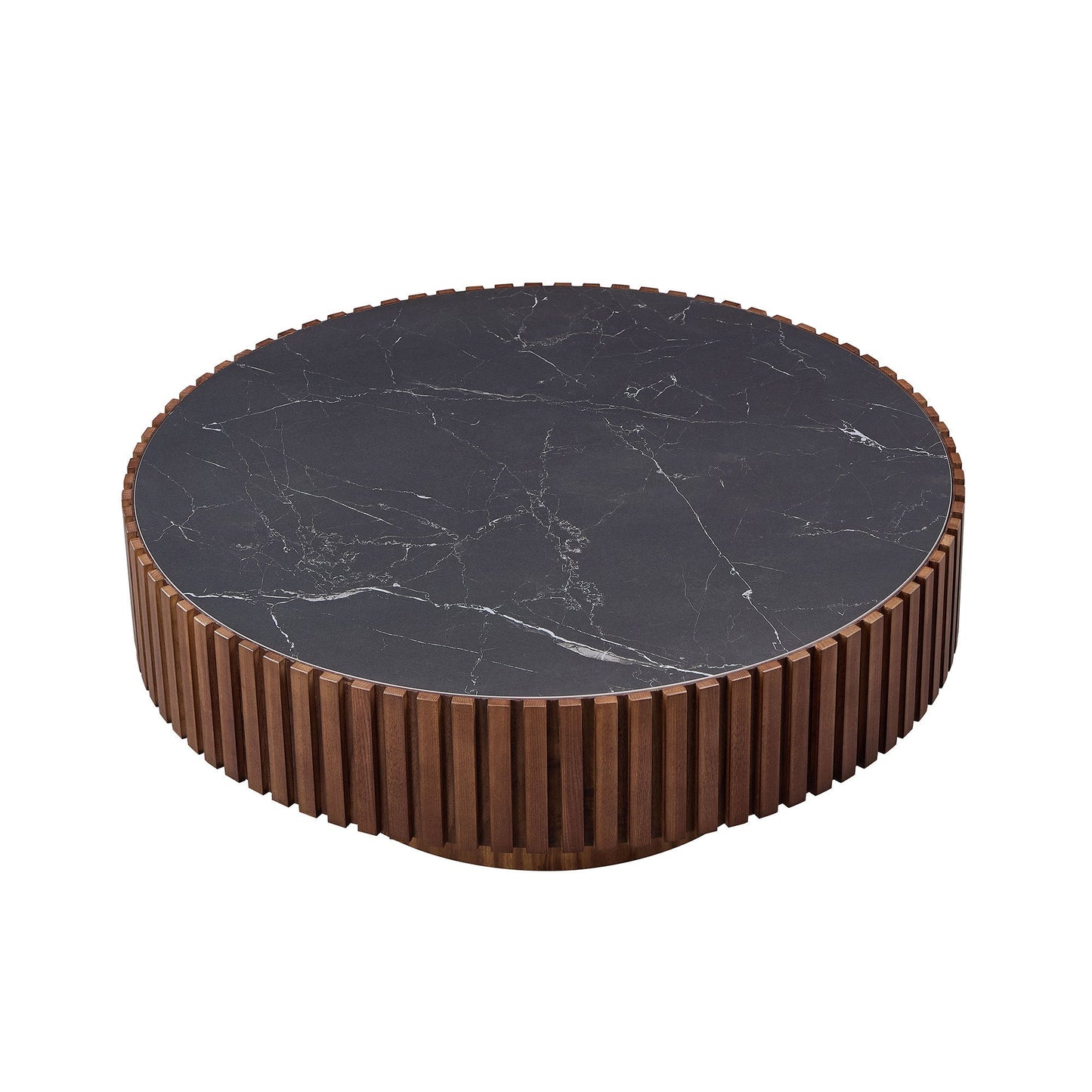 35.43'' Nesting Round Sintered Stone Tabletop Modern Drum Coffee Table Luxury Circle Coffee Table for Apartment Walnut