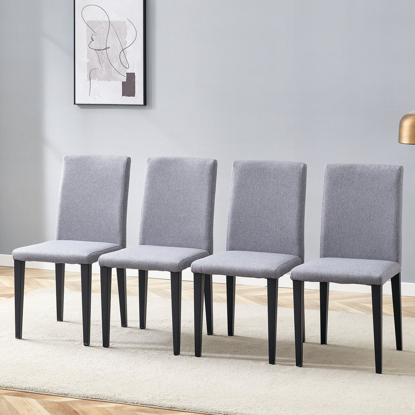 Exquisite Light Gray Linen-Cotton Dining Chairs Set of 4, Simple and Versatile Design With Comfortable Seating