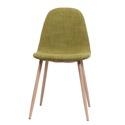 Elegant Dining Chair Set of 2 With Green Fabric and Light Walnut Finish