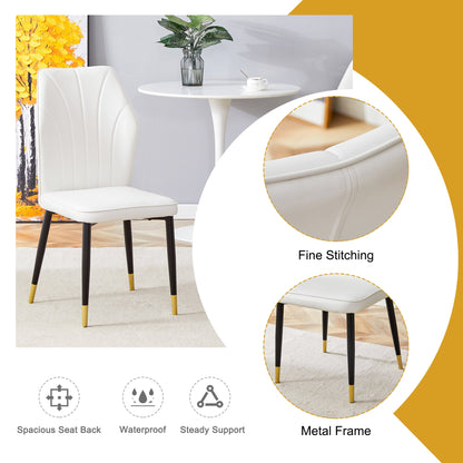 4 Modern Dining Chairs With Stylish PU Patterned Backrest and Black Metal Legs for a Comfortable Home Experience in the