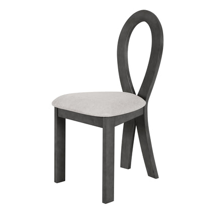 Modern 7-Piece Dining Table Set With Trestle Dining Table and 6 Upholstered Dining Chairs, Compact Kitchen Table Set For