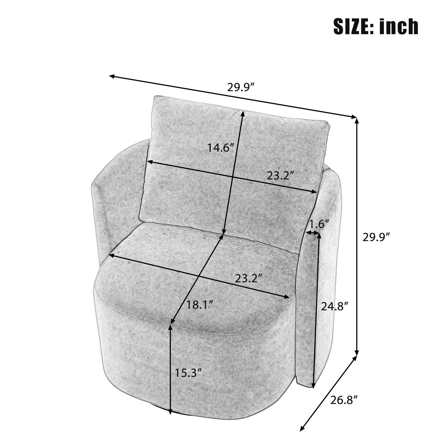 360° Swivel Chair, 29.9' Accent Barrel Armchair, Upholstered With Curved Design, Green Chenille, for Living Room and Off