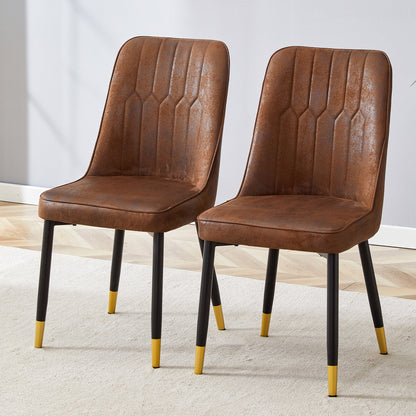 Modern Brown Suede-Like Velvet Dining Chair Set With Black Metal Legs and Gold Accents