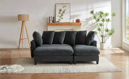 Black Upholstered 83' L-Shaped Sectional Sofa With Storage, Movable Ottoman, and Six Throw Pillows