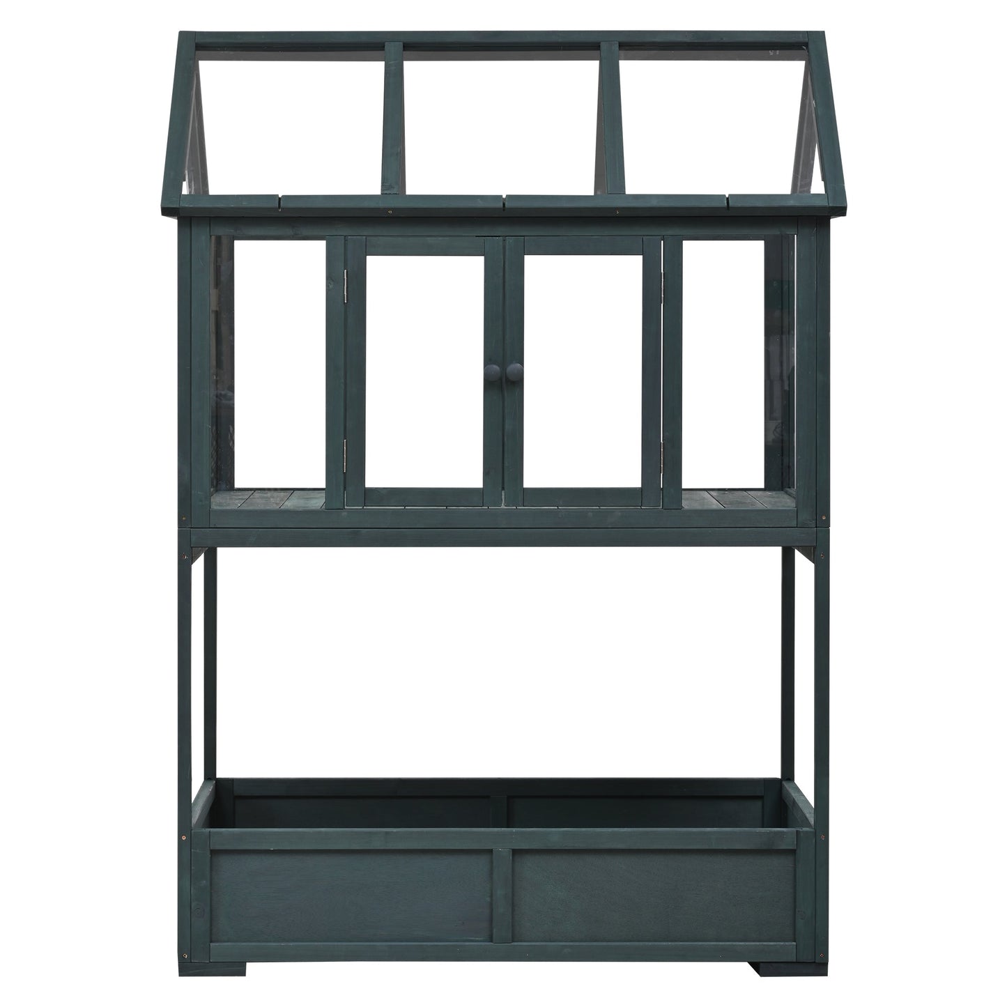 Garden Wood Portable Cold Frame With Movable Wheels Mini Greenhouse With Openable Roof and Storage Box, Forest Green