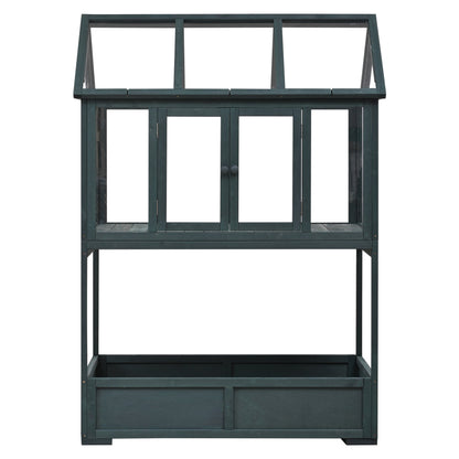 Garden Wood Portable Cold Frame With Movable Wheels Mini Greenhouse With Openable Roof and Storage Box, Forest Green