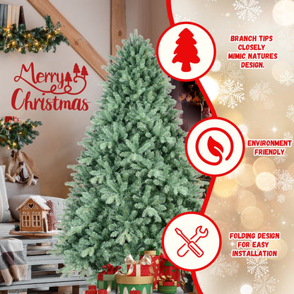 7.5FT Blue-Green Tint Christmas Tree With 2908 PE+PVC Tips – Unique Full-Bodied Tree With Hinged Branches, Easy Assembly
