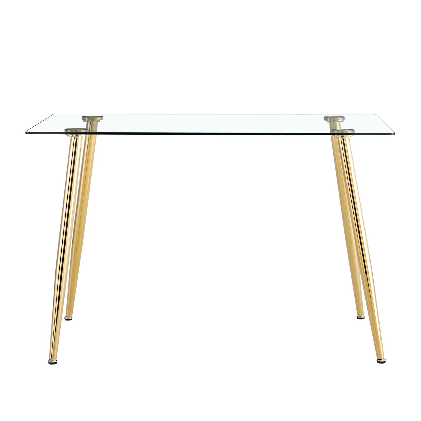 Modern Minimalist Rectangular Glass  Dining Table for 4-6 With 0.31' Tempered Glass Tabletop and Golden Plating Metal Le