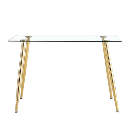 Modern Minimalist Rectangular Glass  Dining Table for 4-6 With 0.31' Tempered Glass Tabletop and Golden Plating Metal Le