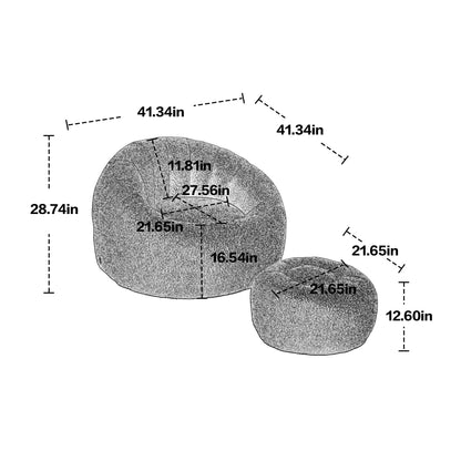 Modern Extra Large Round Bean Bag Chair With Footrest for Living Room, Chenille Fabric Lazy Sofa With Pillow for Adults,