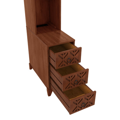 End Table With 3 Drawers, Corner Table With 4 Open Shelves, Tall Side Table for Bedroom and Corner, Expect Arrival Date