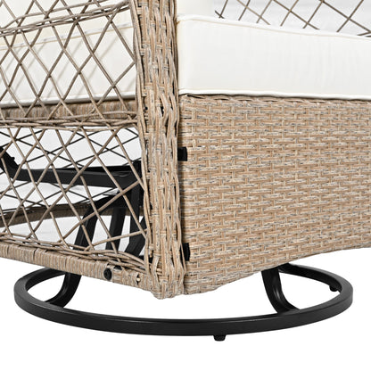 3-Piece Outdoor Chair&Table Set Chat Set 2-Person Rattan Seating Group With Two Swivel Chairs and a Square Table for Gar