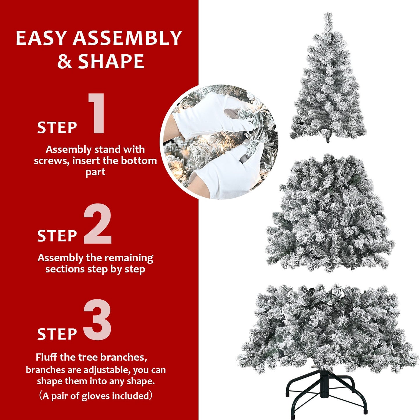 7FT Flocked Christmas Tree With 350 Warm White Incandescent Lights – Snowy Artificial Holiday Tree With 1022 Tips and St