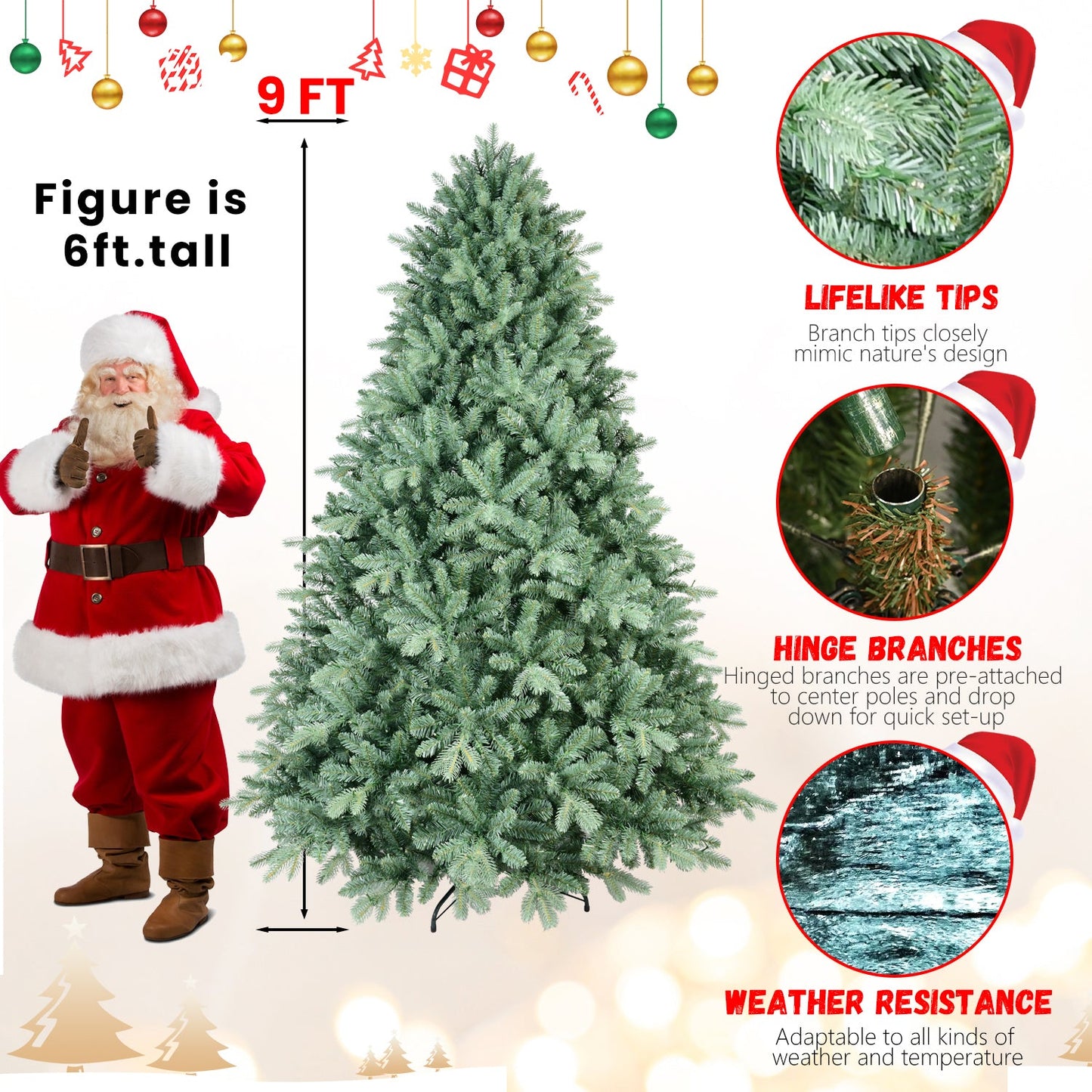 7.5FT Blue-Green Tint Christmas Tree With 2908 PE+PVC Tips – Unique Full-Bodied Tree With Hinged Branches, Easy Assembly
