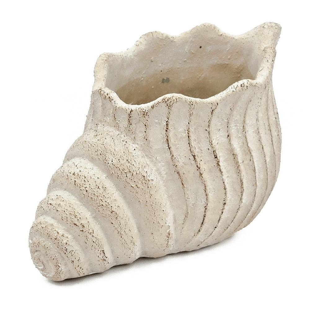 11.5x7x7' Sand and Cement Nautilus Shell Planter With Textured Beige Finish
