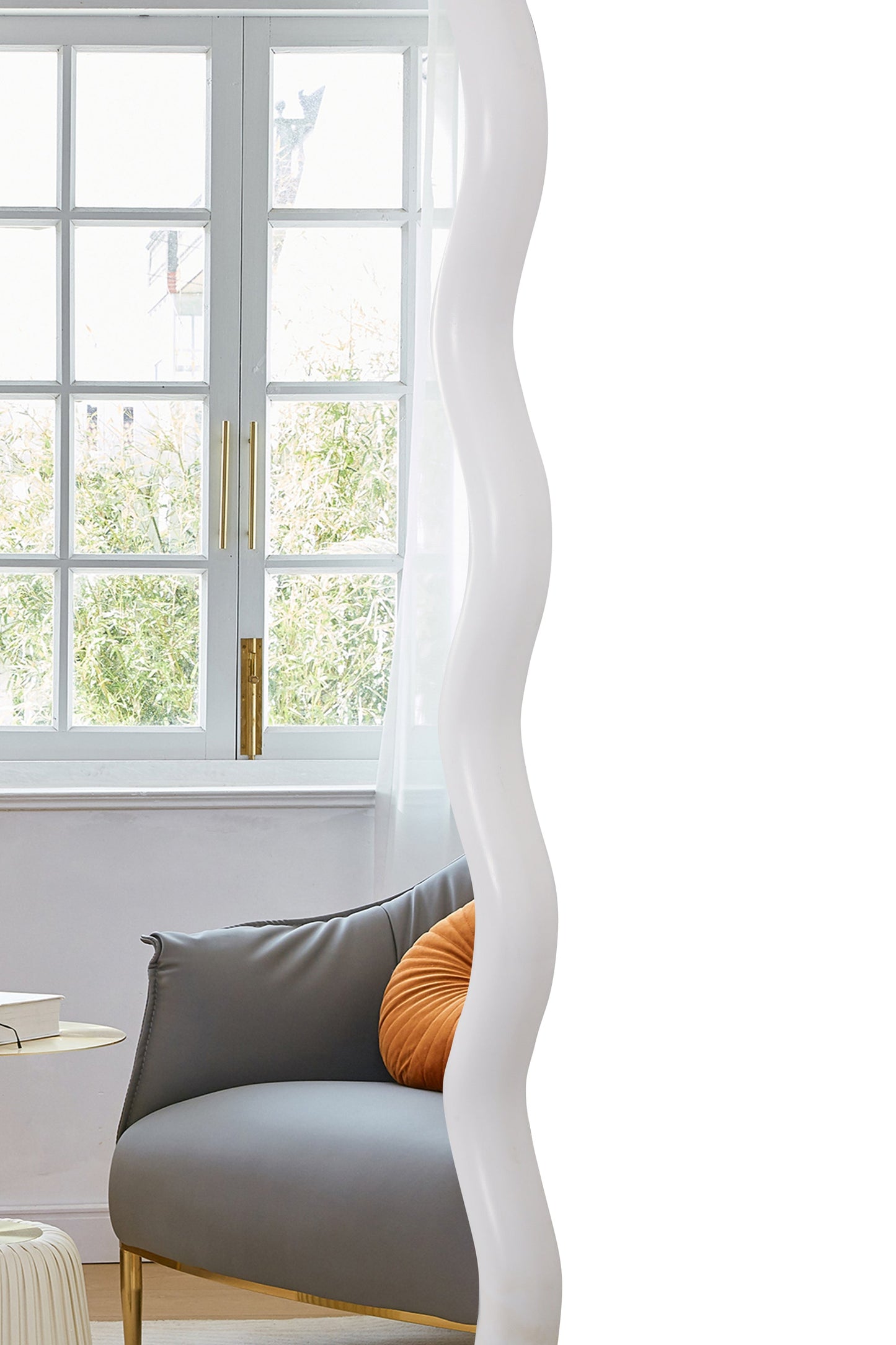 Solid Wood Wavy Rectangle  Mirror-Natural-Wood   40' X 28' Modern Mirror Wall Decor for Bathroom, Bedroom, Living Room,