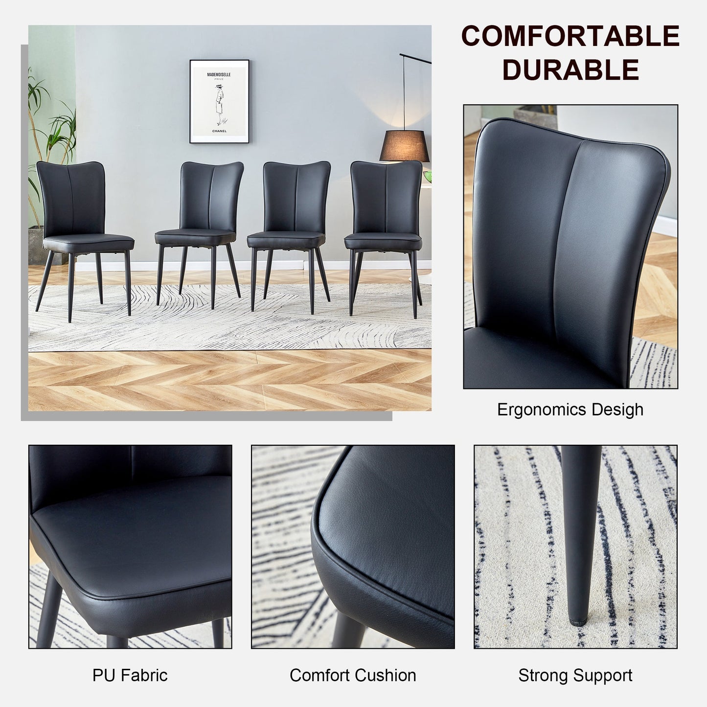 Modern Black PU Chair Set - Sleek Design With Black Metal Legs - Ideal for Various Venues