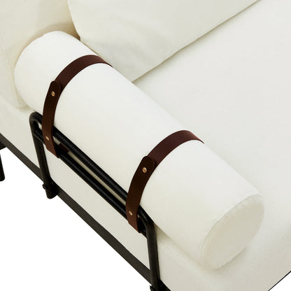 Modern Loveseat Sofa 59' Couch With Flexible USB Ports, Unique Cylindrical Armrests, Beige Chenille