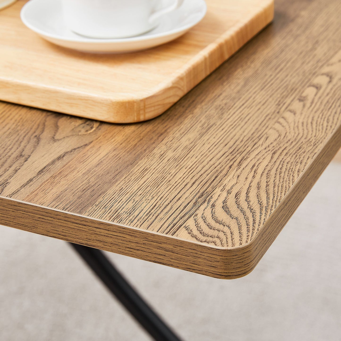 Table and Chair set.Modern Multifunctional Lifting Platform,Natural Wood Grain Sticker MDF Desktop, Black Metal Legs.Pai