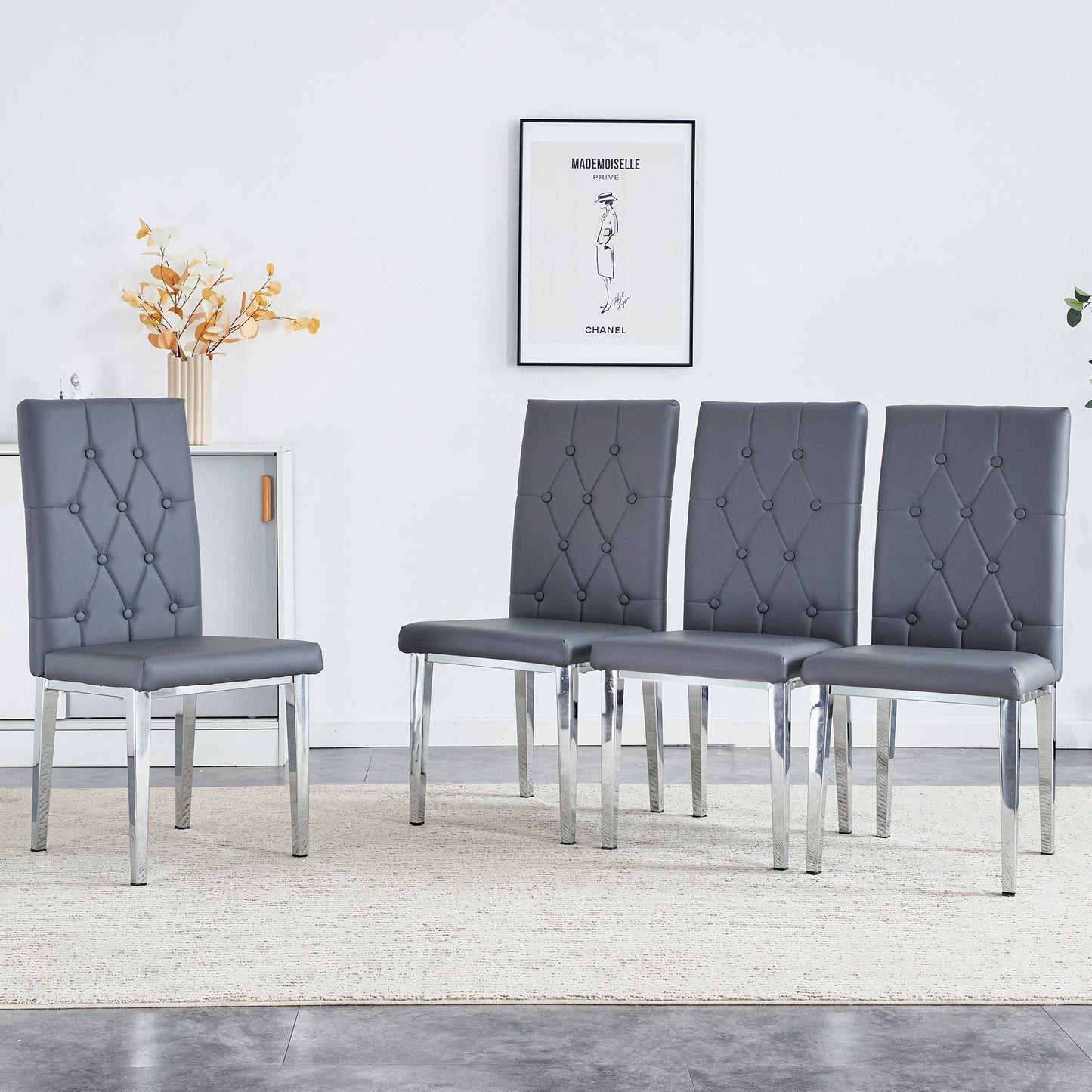 4 Piece Set of Gray Armless Dining Chairs Brings a Touch of Elegance and Mystery to the Dining Area With Its Deep Gray T
