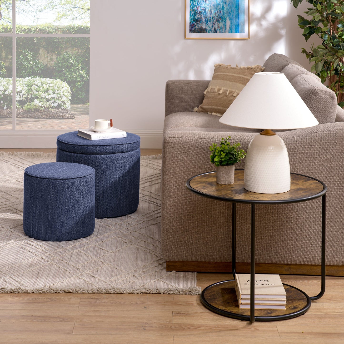 Ottoman, Multi-Functional Combination Set Table Ottoman, Combination of Ottoman and Table, With Drum Stool, With Storage