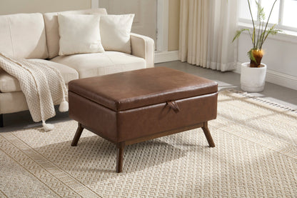 Mid-Century Modern Square Coffee Table Storage Bench, Assembled, Suitable for Living Room, Entryway and Family Room, Use