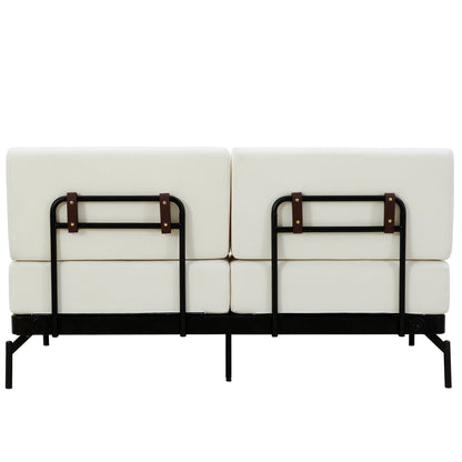 Modern Loveseat Sofa 59' Couch With Flexible USB Ports, Unique Cylindrical Armrests, Beige Chenille