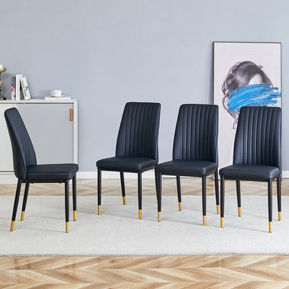 A Set of 4 Dining Chairs, Black Dining Chair Set, PU Material High Backrest Seats and Sturdy Leg Chairs, Suitable for Re