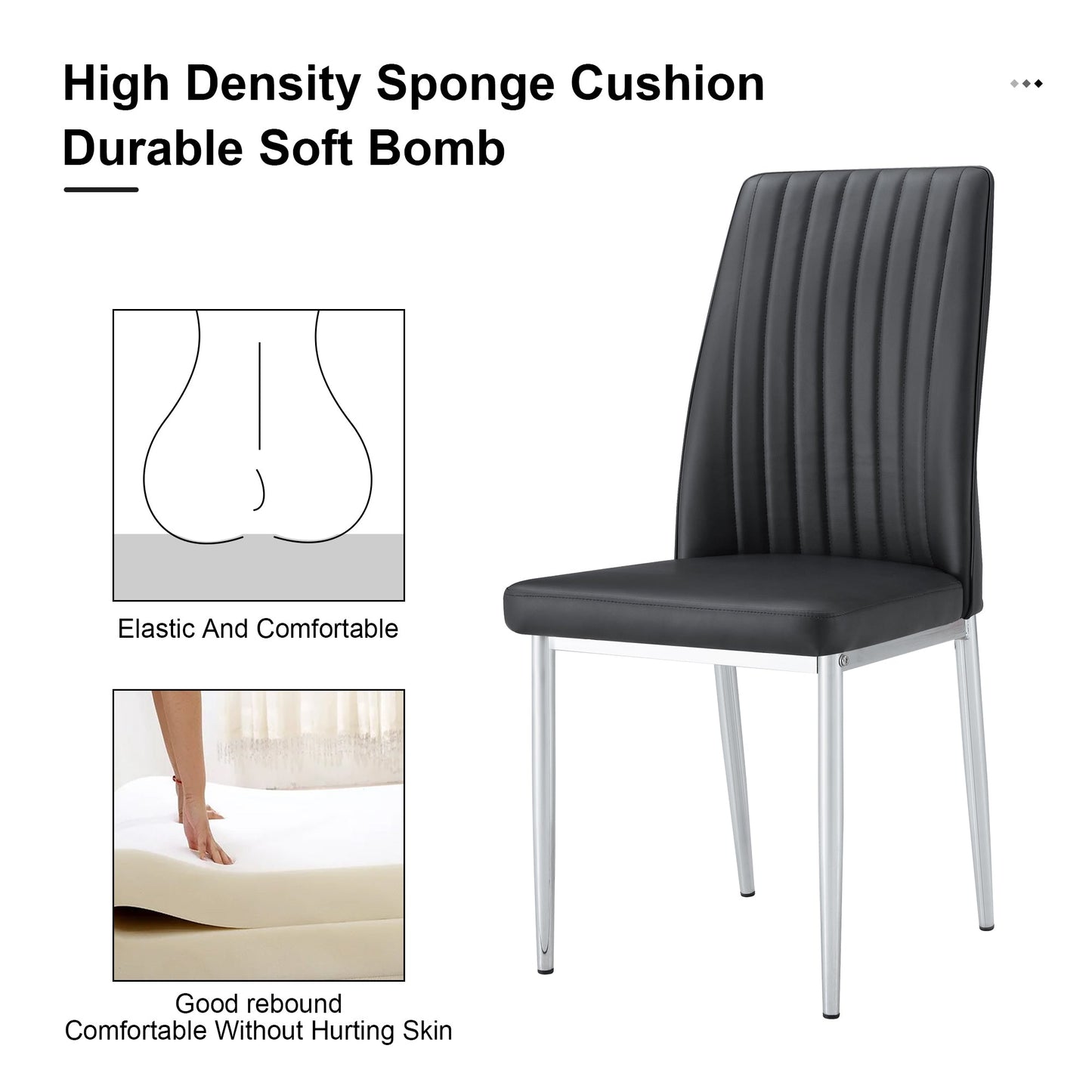 A Set of 6 Dining Chairs, Black Dining Chair Set, PU Material High Backrest Seats and Sturdy Leg Chairs, Suitable for Re