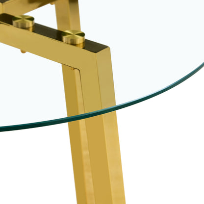 Modern Luxurious Round Tempered Glass Dining Table With Gold 7-Shaped Metal Legs,suitable for Family Meals, Office Confe