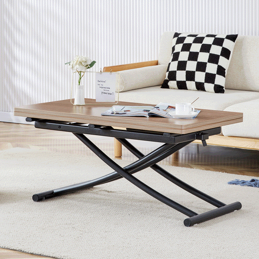 Modern Minimalist Multifunctional Lifting Table, With a 0.8-Inch Wood Grain Process Sticker Desktop and Black Metal Legs